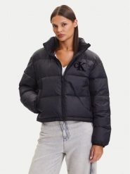 Calvin Klein Jeans Kurtka puchowa Graphic Logo LV047D503G Czarny Regular Fit. Czarne kurtki damskie Calvin Klein Jeans, l, bez wzorów, z jeansu, bez kaptura. Za 899.99 zł.