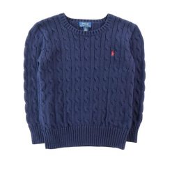 Second life - Sweter chłopięcy Cable-Knit Cotton Sweater - Jak nowy. Niebieskie swetry dla chłopców Ralph Lauren, bez wzorów, z bawełny, bez kołnierzyka, bez kaptura. Za 164.76 zł.