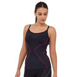 Koszulka damska na ramiączkach Brubeck FITNESS. Czarne koszulki sportowe damskie Brubeck, bez wzorów, z elastanu, bez kołnierzyka, bez ramiączek, na fitness i siłownię. W wyprzedaży za 50.99 zł.