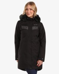 Płaszcz damski Kilpi Peru. Czarne płaszcze damskie Kilpi, l, bez wzorów, z materiału, eleganckie, bez kaptura. Za 435.50 zł.