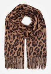 Brązowy Panterkowy Szalik z Wiskozy Zakończony Frędzlami Ferinda. Brązowe szaliki i chusty damskie Born2be, bez wzorów, z puchu, klasyczne. Za 39.99 zł.