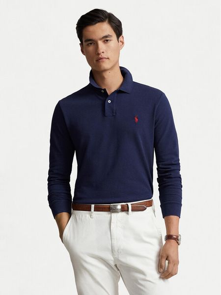 Polo Ralph Lauren Polo 710680790046 Granatowy Custom Slim Fit. Niebieskie koszulki polo męskie Polo Ralph Lauren, m, bez wzorów, z bawełny, bez ramiączek. Za 379.99 zł.
