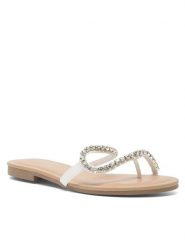 DeeZee Japonki LS5712-13A Biały. Białe klapki damskie DeeZee, bez wzorów, ze skóry, bez obcasa. Za 119.99 zł.