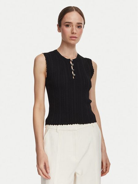 Guess Bluzka W6YR24 Z0970 Czarny Regular Fit. Czarne bluzki damskie Guess, xl, z aplikacjami, bez kołnierzyka, bez ramiączek. Za 344.99 zł.