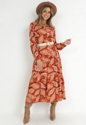 Pomarańczowa Sukienka Koszulowa w Kwiaty Zari. Brązowe sukienki damskie Born2be, na co dzień, na lato, l, bez wzorów, z materiału, eleganckie, bez kołnierzyka, bez ramiączek, maxi, koszulowe. Za 129.99 zł.