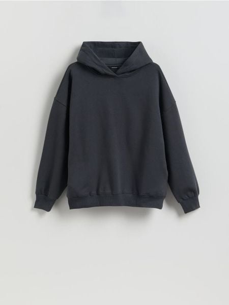 Bluza z nadrukiem na plecach - ciemnoszary. Szare bluzy damskie Reserved, l, bez wzorów, z bawełny, bez kaptura. W wyprzedaży za 89.99 zł.