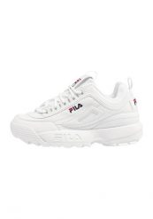 Buty do chodzenia damskie Fila Disruptor. Białe obuwie sportowe damskie Fila, bez wzorów, z jeansu, trekkingowe. Za 289.00 zł.