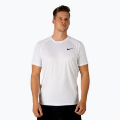 Koszulka męska Nike Essential. Białe koszulki sportowe męskie Nike, m, bez wzorów, z materiału, bez kołnierzyka, bez ramiączek, na fitness i siłownię, dri-fit (nike). Za 145.40 zł.