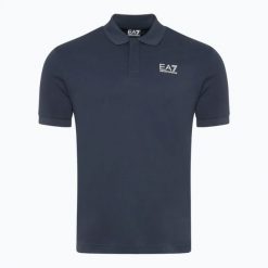 Koszulka męska EA7 Emporio Armani Train 7 Lines Polo. Niebieskie koszulki polo męskie EA7 Emporio Armani, l, bez wzorów, z bawełny, eleganckie, bez ramiączek. Za 369.99 zł.