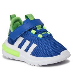 Sneakersy adidas. Niebieskie półbuty chłopięce Adidas, bez wzorów, bez zapięcia. Za 159.99 zł.