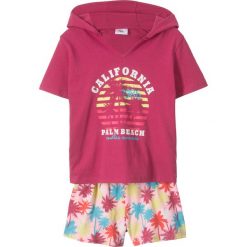 Top z kapturem + szorty (2 części) bonprix jeżynowo-pudrowy jasnoróżowy. Spodenki dla dziewczynek marki bonprix. Za 49.99 zł.