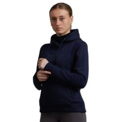 Kurtka dresowa do jazdy konnej z kapturem dla kobiet Premier Equine Lucia. Niebieskie bluzy sportowe damskie PREMIER EQUINE, bez wzorów, z dresówki, z kapturem, do jazdy konnej. Za 294.00 zł.