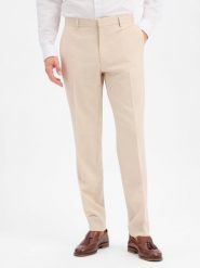 BOSS spodnie z zestawu modułowego z domieszką wełny owczej Mężczyźni Regular Fit beżowy, 48. Brązowe eleganckie spodnie męskie Boss, m, bez wzorów, z syntetyku. Za 599.95 zł.
