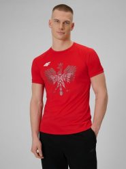 4F Koszulka kibica uniseks - czerwona 3XL. Czerwone koszulki sportowe męskie 4f, m, bez wzorów, sportowe, bez kołnierzyka. Za 129.99 zł.