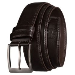 Brązowy, męski pasek ze skóry ekologicznej z tradycyjną klamrą - Peterson. Brązowe paski damskie Peterson, bez wzorów, ze skóry ekologicznej. Za 45.00 zł.