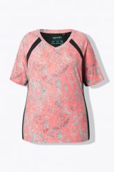 Damskie T-shirt liście siateczka dekolt w szpic rękaw 1/2 z recyklingu. Brązowe t-shirty damskie Ulla Popken, plus size, bez wzorów, z dżerseju, bez kołnierzyka. Za 199.99 zł.
