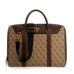 Torba na laptopa Guess. Brązowe torby na laptopa męskie Guess, z aplikacjami. Za 429.99 zł.