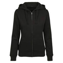 Damska Bluza Z Kapturem Merch Slim Z Pełnym Zamkiem Błyskawicznym. Czarne bluzy damskie BUILD YOUR BRAND, s, bez wzorów, z kapturem. Za 148.99 zł.