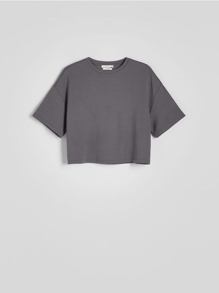 T-shirt boxy z modalem - ciemnoszary. Szare t-shirty damskie Reserved, l, bez wzorów, z dzianiny, bez kołnierzyka. Za 59.99 zł.