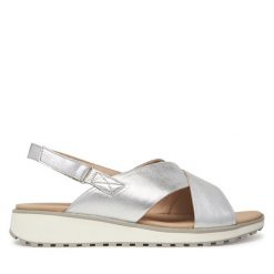Sandały Caprice. Szare sandały damskie Caprice, bez wzorów, bez obcasa, na koturnie, bez zapięcia. Za 229.99 zł.