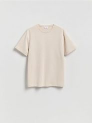 T-shirt regular fit z modalem - beżowy. Brązowe t-shirty męskie Reserved, l, bez wzorów, z dzianiny, bez kołnierzyka. Za 89.99 zł.