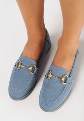 Niebieskie Eleganckie Mokasyny na Płaskiej Podeszwie z Klamrą Nustia. Niebieskie mokasyny damskie Born2be, eleganckie. Za 84.99 zł.