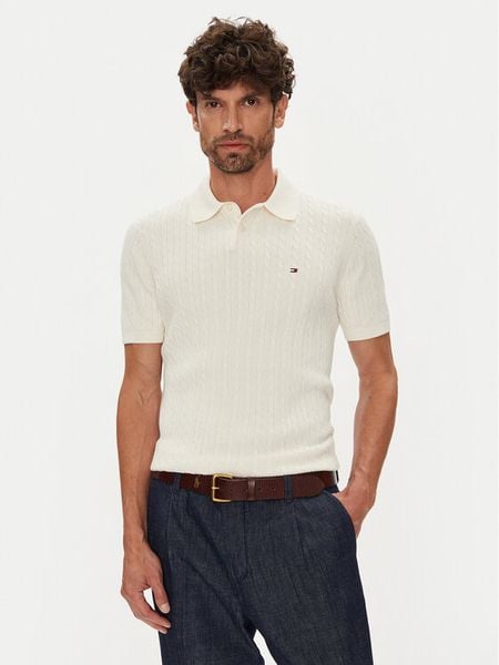Tommy Hilfiger Polo MW0MW40701 Beżowy Regular Fit. Brązowe koszulki polo męskie Tommy Hilfiger, m, bez wzorów, z bawełny, bez ramiączek. Za 389.99 zł.