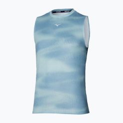Koszulka do biegania męska Mizuno Core Graphic Sleeveless. Niebieskie koszulki sportowe męskie Mizuno, l, bez wzorów, z materiału, bez kołnierzyka, bez ramiączek, do biegania. Za 82.99 zł.