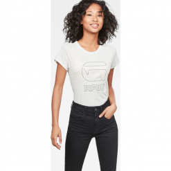 G-Star Raw - Top. Szare topy damskie G-Star Raw, z nadrukiem, z bawełny, z okrągłym kołnierzem, z krótkim rękawem. Za 139.90 zł.