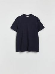Strukturalny t-shirt comfort fit - granatowy. Niebieskie t-shirty męskie Reserved, l, bez wzorów, z bawełny, bez kołnierzyka. Za 79.99 zł.