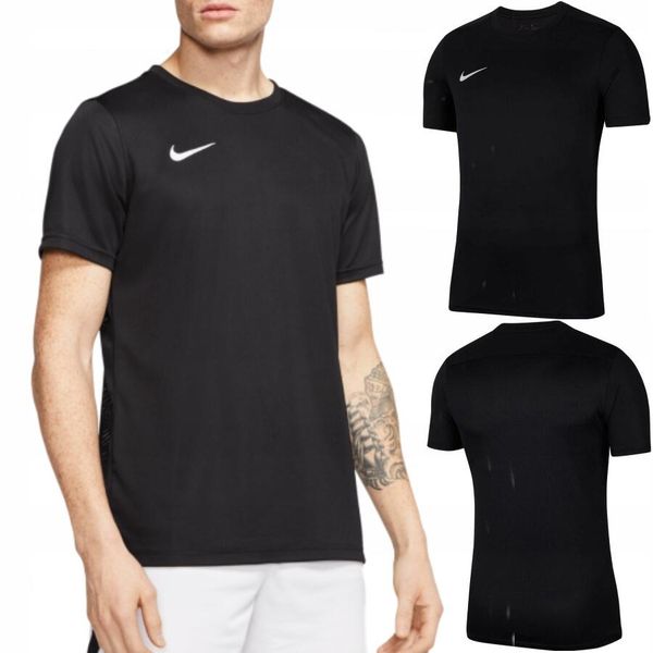 Koszulka sportowa męska z krótkim rękawem Nike Park VII. Czarne koszulki sportowe męskie Nike, m, bez wzorów, bez kołnierzyka, bez ramiączek, do piłki nożnej. Za 69.00 zł.
