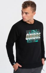 Ombre Męska bluza z nadrukiem zakładana przez głowę - czarna V3 OM-SSPS-0156 XXL. Czarne bluzy męskie Ombre, m, bez wzorów, bez kaptura. Za 49.99 zł.