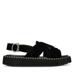 Sandały EMU Australia. Czarne sandały damskie Emu Australia, bez wzorów, bez obcasa, na płaskiej podeszwie, bez zapięcia. Za 428.99 zł.