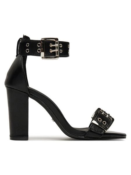 DeeZee Sandały 7A194-1C Czarny. Czarne sandały damskie DeeZee, bez wzorów, ze skóry, bez obcasa, na słupku, bez zapięcia. Za 139.99 zł.