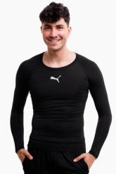 Koszulka piłkarska męska PUMA Liga Baselayer Tee. Czarne koszulki sportowe męskie Puma, m, bez wzorów, z elastanu, bez kołnierzyka, bez ramiączek, do piłki nożnej. Za 76.99 zł.