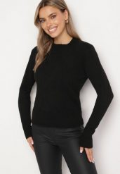 Czarny Sweter o Klasycznym Kroju Vitilia. Czarne swetry damskie Born2be, m, bez wzorów, z jeansu, biznesowe, bez kołnierzyka, bez ramiączek, długie, bez kaptura. Za 49.99 zł.