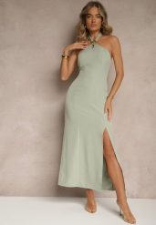 Jasnozielona Sukienka z Wiskozą z Dekoltem Halter i Ozdobną Broszką Naliannae. Zielone sukienki damskie Renee, na imprezę, l, bez wzorów, z wiskozy, eleganckie, bez kołnierzyka, bez ramiączek, maxi. Za 89.99 zł.