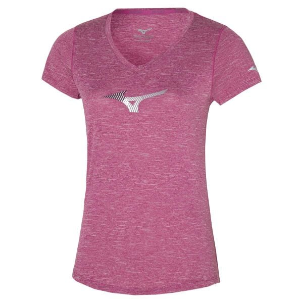 Koszulka do biegania damska Mizuno Impusle Core RB Tee. Fioletowe koszulki sportowe damskie Mizuno, l, bez wzorów, z materiału, bez kołnierzyka, bez ramiączek, do biegania. Za 66.99 zł.