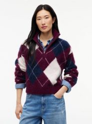 Tommy Jeans bluzka typu troyer z domieszką alpaki i wełny Kobiety Wełna lila, XS. Bluzki damskie Tommy Jeans, xs, bez wzorów, z jeansu, bez kołnierzyka, bez ramiączek. Za 649.95 zł.
