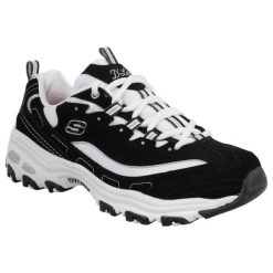 Buty SKECHERS DLITES-BIGGEST FAN Czarny. Białe obuwie sportowe damskie Skechers, bez wzorów, z materiału, trekkingowe. Za 390.00 zł.