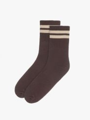 Brązowe skarpety z paskami SKARPETY. Brązowe skarpety damskie Ryłko, bez wzorów, z bawełny. Za 24.99 zł.