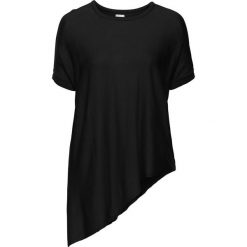 Sweter z krótkim rękawem i asymetrycznym dołem bonprix czarny. Swetry damskie marki bonprix. Za 49.99 zł.