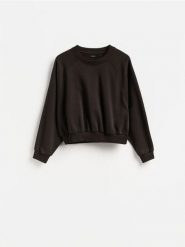 Gładka bluza - ciemnobrązowy. Brązowe bluzy damskie Reserved, l, bez wzorów, z bawełny, bez kaptura. Za 69.99 zł.