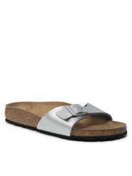Birkenstock Klapki Madrid Bs 0040413 Srebrny. Szare klapki damskie Birkenstock, bez wzorów, ze skóry, bez obcasa. Za 259.99 zł.