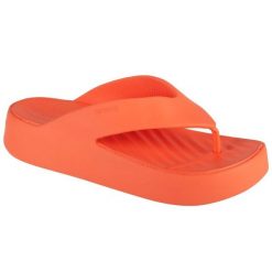 Japonki Crocs Gataway Platform Flip W 209410-84F pomarańczowe. Brązowe klapki damskie bez wzorów, z materiału, eleganckie, bez obcasa. Za 305.54 zł.
