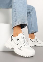 Białe Sneakersy na Grubej Podeszwie z Siateczką Olirase. Białe obuwie sportowe damskie Born2be, z aplikacjami, z jeansu. Za 99.99 zł.