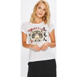Sublevel - Top. Szare topy damskie Sublevel, z nadrukiem, z bawełny, z okrągłym kołnierzem, z krótkim rękawem. W wyprzedaży za 49.90 zł.