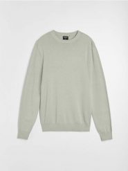 Bawełniany sweter basic - zielony. Zielone swetry przez głowę męskie Sinsay, l, bez wzorów, z bawełny, bez kołnierzyka. Za 39.99 zł.