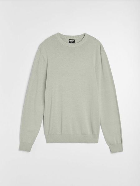 Bawełniany sweter basic - zielony. Zielone swetry przez głowę męskie Sinsay, l, bez wzorów, z bawełny, bez kołnierzyka. Za 39.99 zł.