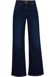 Dżinsy Wide Leg, mid waist, z wygodnym paskiem. Niebieskie jeansy damskie bonprix. Za 147.99 zł.